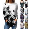Женская свободная футболка с длинным рукавом с круглым вырезом и принтом листьев, верхний пуловер