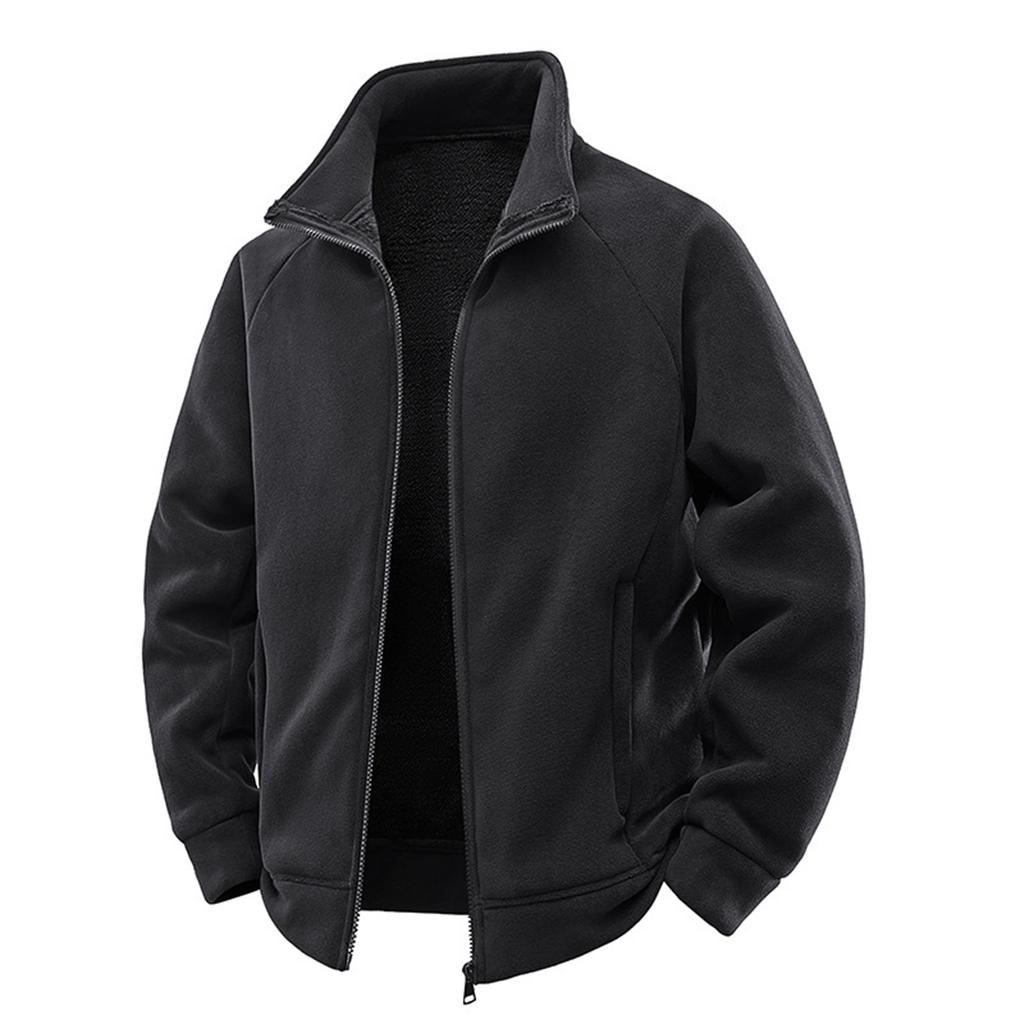 Men‘s Casual Outdoor Solid Color Skirt Zippered Fleece Jacket