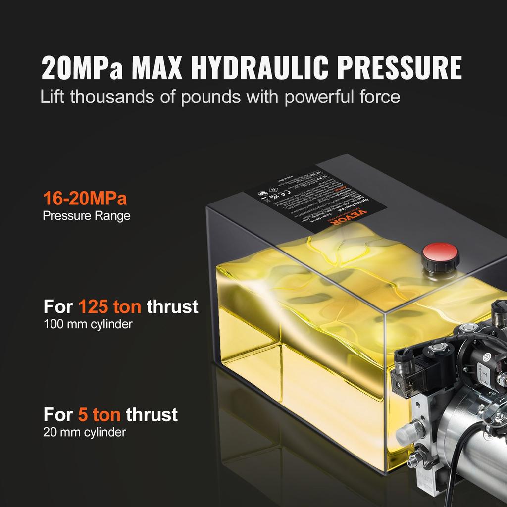 VEVOR Hydraulic Pump, 8 Quart Hydraulic Power Unit, Double Acting Dump Trailer Pump, 0.91 GPM Flow Rate, 3200 PSI Max Relief Pressure