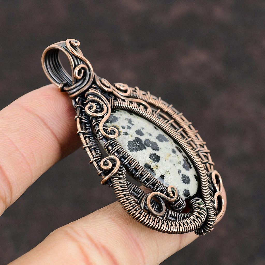 Подвеска из медной проволоки с далматинской яшмой Подвеска из медной проволоки, подвеска ручной работы с драгоценными камнями Подвеска из меди для упаковки подарков Ювелирные изделия