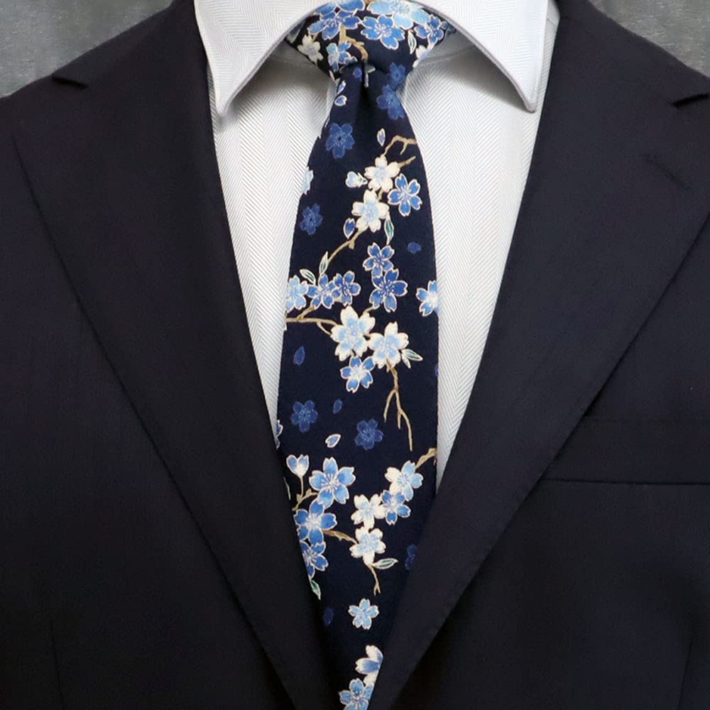 Japanese Pattern Chirimen Necktie Entrance Graduation Day Length Width Cherry Blossom [COCOLUCK] - Casual, Business