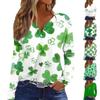 Women's Fashion Casual Printed V-neck Long Sleeve Button Up T-shirt Top