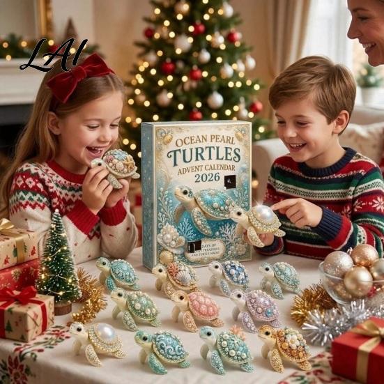 Christmas Countdown Calendar 2026 Ocean Pearl Turtle Advent Calendar 24 Day Blind Kids Toy Box Cute Marine Tortoise Ornaments Gift for Home