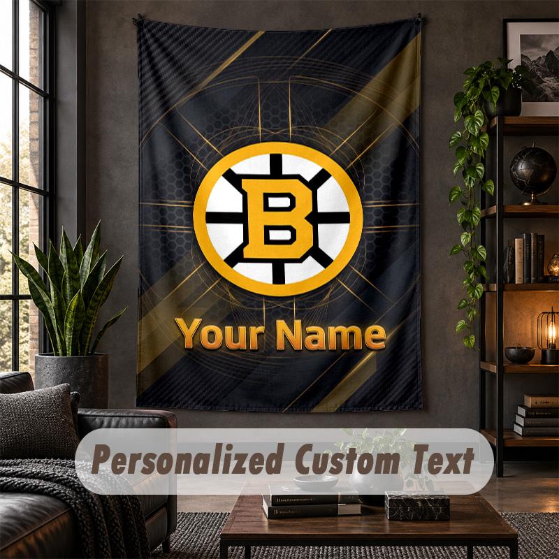 Personalized Wall Tapestry,Boston Bruins Custom Text, Soft Fabric Wall Art For Indoor Decoration