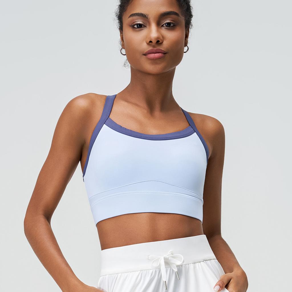 Женский летний двухцветный спортивный бюстгальтер для йоги, цельный противоударный жилет для йоги с перекрестными бретелями на спине