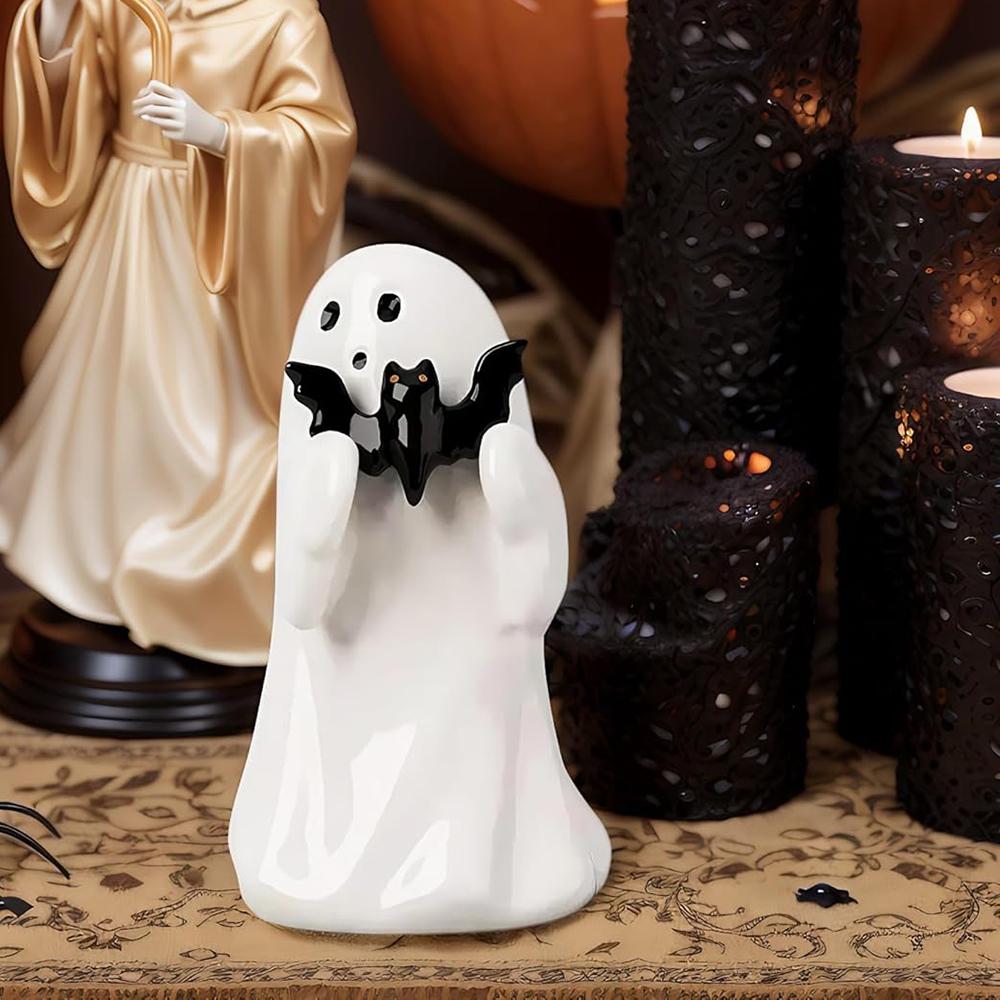 8.5см Белый Милый Призрак Хэллоуин Романтический Декор Полки Стола Черная Летучая Мышь Полимерная Мини-Статуэтка Кавайный Призрак с Сердечком Средний Палец Декор