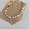 VENTFILLE 925 Sterling Silver Pearl Geometry Bracelet For Women Asymmetry Originality Golden Design Jewelry Gift Dropshipping