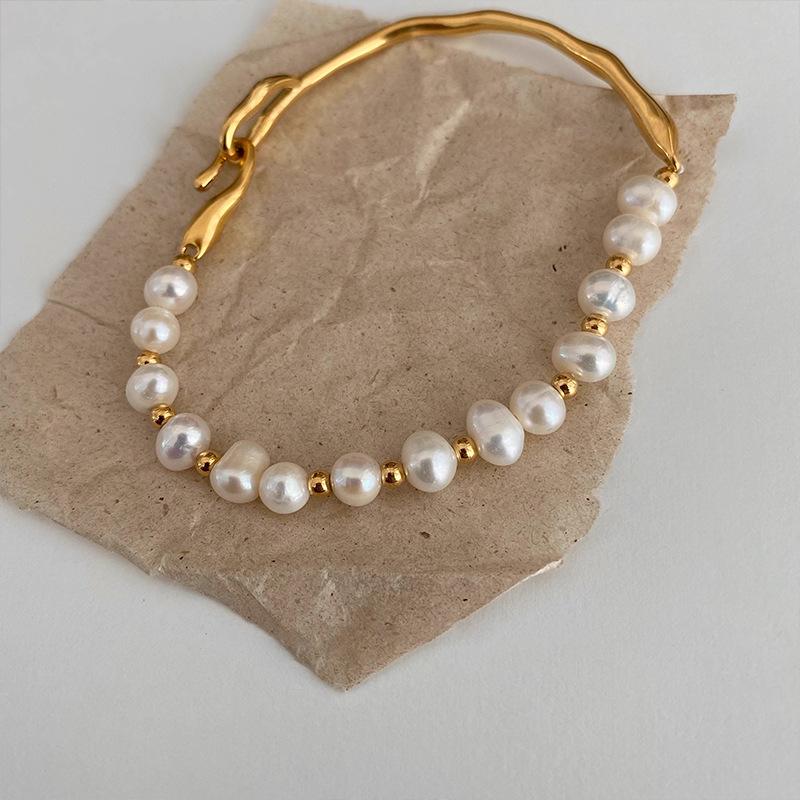 VENTFILLE 925 Sterling Silver Pearl Geometry Bracelet For Women Asymmetry Originality Golden Design Jewelry Gift Dropshipping