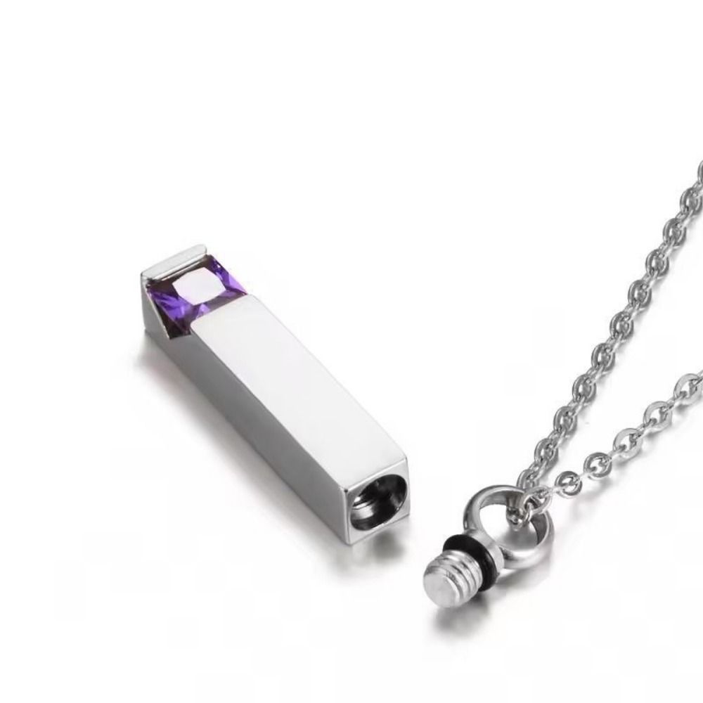 Fill-able Zircon Cremation Necklace Long Strip Pet Ashes Necklace Ashes Necklace Pendant Women