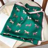 27.5" Dark Green Horse Print Square Scarf Vintage Cartoon Imitation Silk Neck Scarf Bandana Classic Head Wrap Hair Accessories