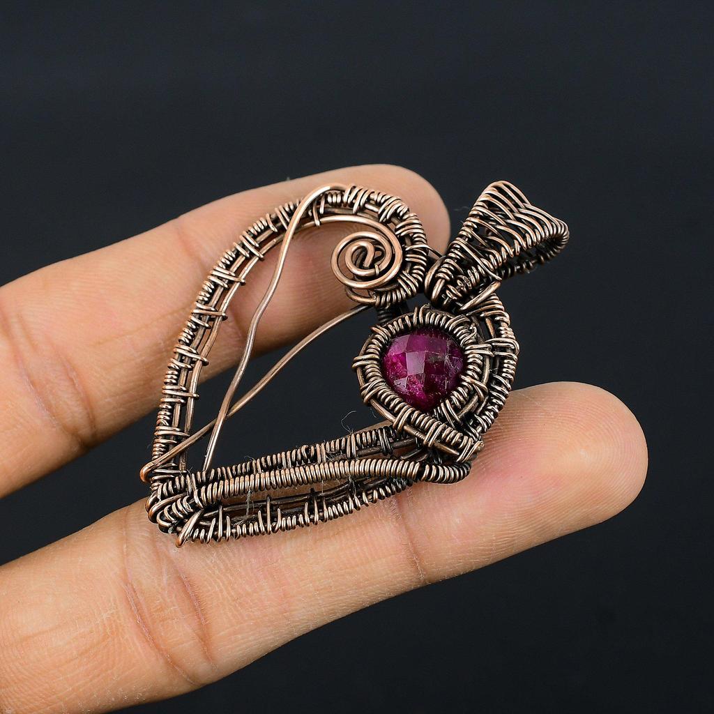 Рубиновый кулон Ювелирные изделия из драгоценных камней, Кулон ручной работы, обернутый медной проволокой 999 пробы, Ювелирные изделия новейшего дизайна