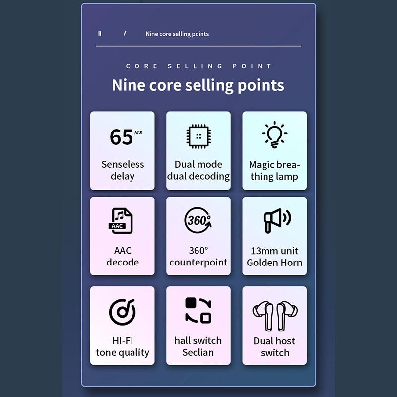 Музыкальная игра с низкой задержкой, двухрежимная гарнитура, беспроводные наушники, 9D Bluetooth 5,2, гарнитуры, TWS, водонепроницаемые наушники с микрофоном