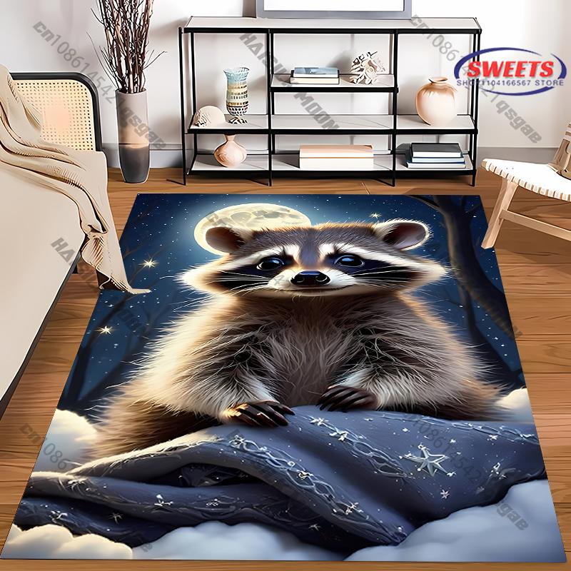 Cozy Nighttime Raccoon Rug for Kids' Bedrooms carpet for home sofa bedroom, gift