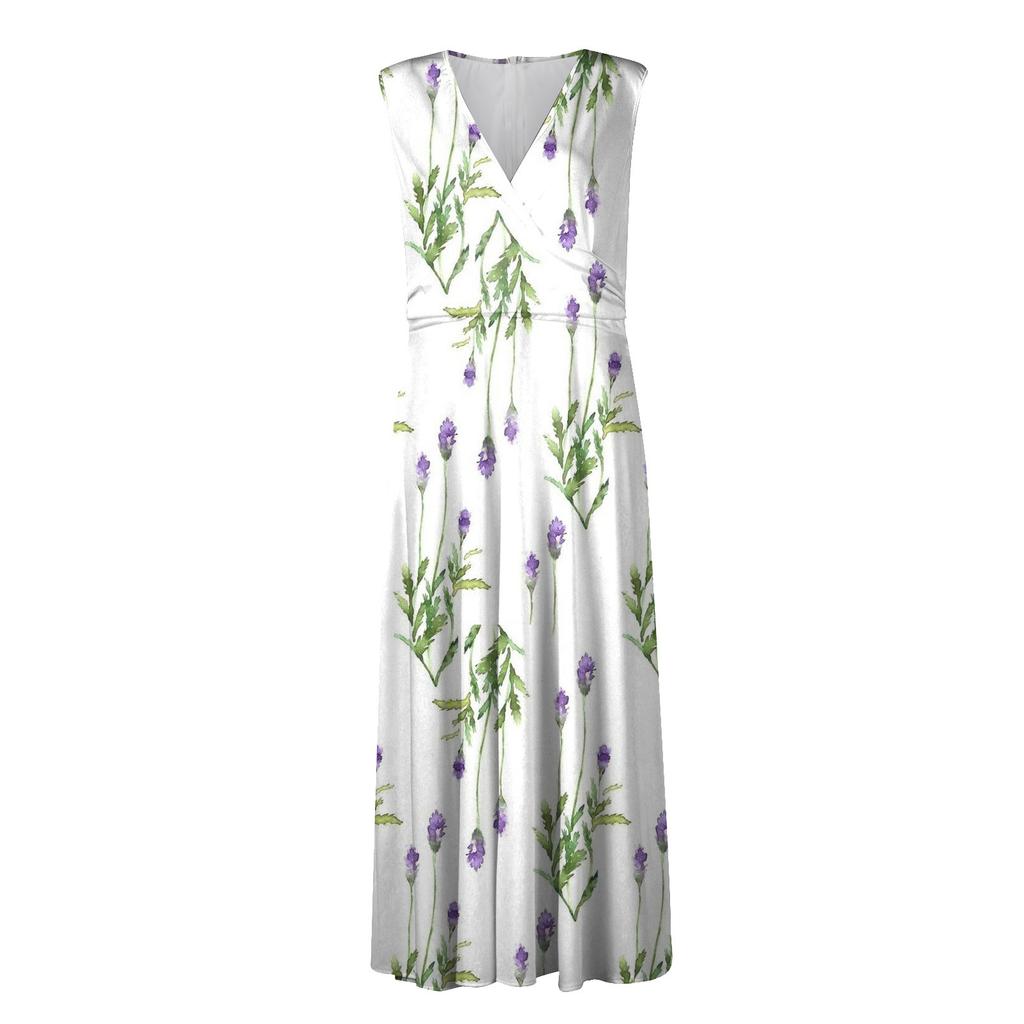 Женское длинное платье Платье макси Повседневное платье Летнее повседневное платье без рукавов с v-образным вырезом в стиле бохо с талией и принтом