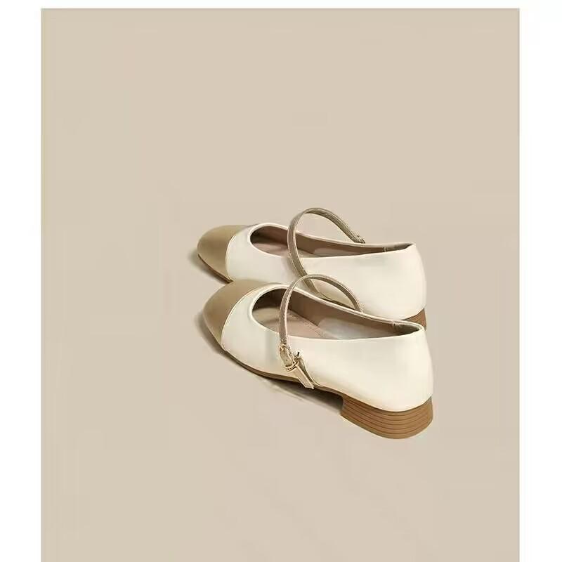 2024 весна новые золотые удобные туфли на толстом каблуке женские повседневные туфли на низком каблуке туфли-лодочки женские туфли для ходьбы с квадратным носком