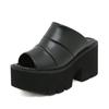 Gdgydh Women's Black Chunky Heel Sandals Stylish Peep Toe Platform Sandals Slip On Comfortable Solid Color Sandals for Women