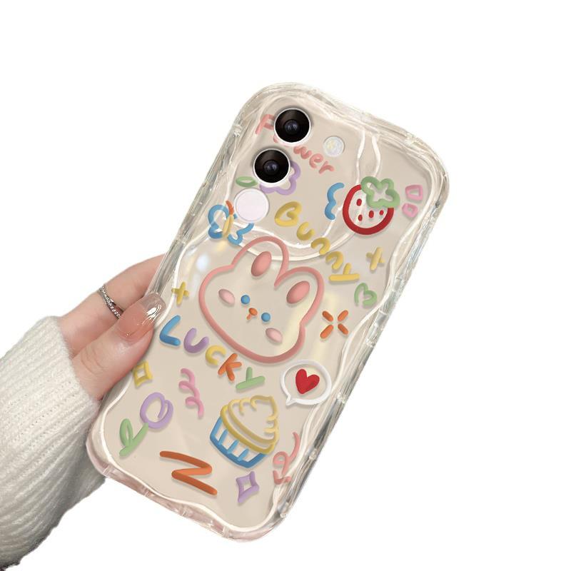 Подходит для Apple 14promax Чехол для мобильного телефона IPhone 15/13 Line Graffiti Rabbit Bear 11/12mini Прозрачный