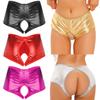 Womens Metallic Shiny Crotchless Booty Shorts Low Rise Panties Underwear Club Stage Show Hot Pants