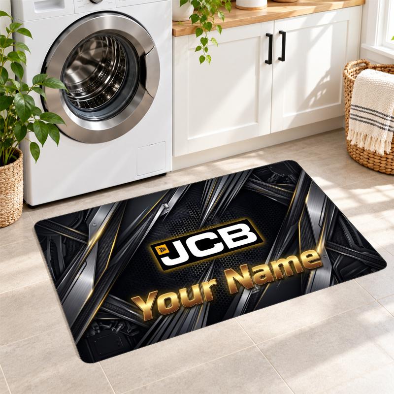 JCB Custom Name Flannel Rug Kitchen Mat Non Slip Floor Carpet Personalized Home Decor