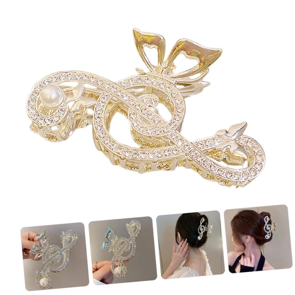 Thick Hair Music Note Claw Clip Rhinestone Shark Clip Luxury Metal Hairpins Women