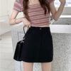 Юбка средней длины, летний студенческий стиль работы, завернутые ягодицы, высокая талия, короткая юбка-трапеция, модная женская одежда
