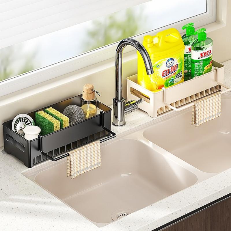 Органайзер для кухонной раковины и держатель для губки для мытья посуды со съемным поддоном - Многофункциональная сушилка для хранения кухонных полотенец