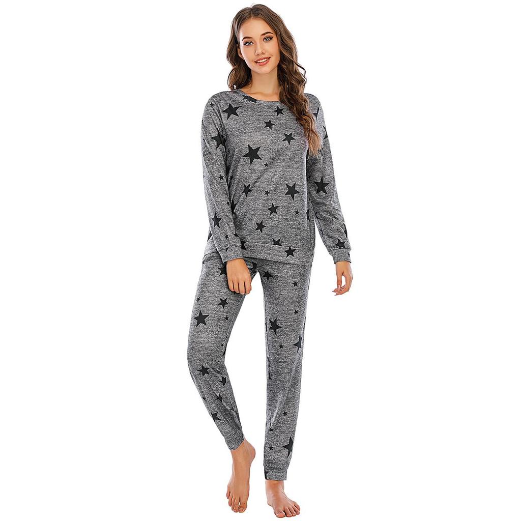 Женский рождественский пижамный комплект с оленями, топ с длинным рукавом и джоггеры с принтом звезд, домашний костюм-двойка, подходящая женская пижама, милая, уютная одежда для сна, повседневная одежда