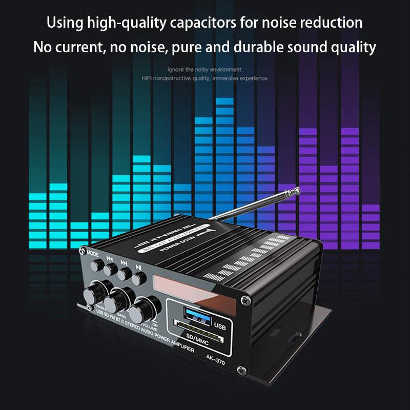 AK370 12 В Мини Усилитель Мощности Домашний Автомобильный Класс D Bluetooth Усилители Звука Стерео BASS Аудио Усиление Поддержка FM MP3 USB SD вход