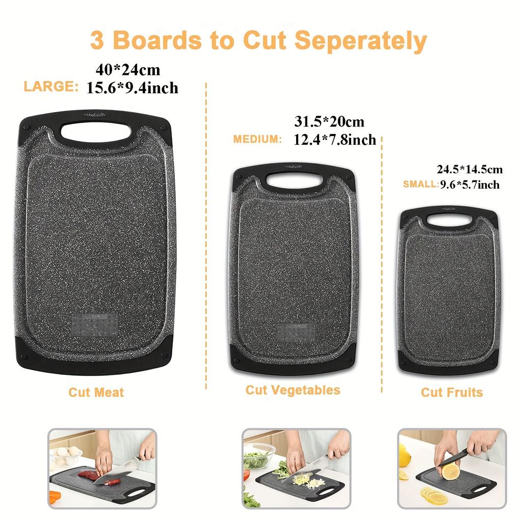 3PCS Texture Plastic Cutting Board Set Board Can Be Hung with Cutting Board for Vegetables Meat Multi-Functional Cutting Board