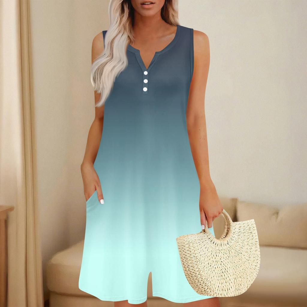 Women's Fashionable And Casual Sleeveless Button-pocket One-piece Shorts