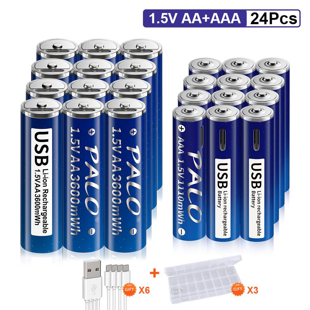 PALO 1,5 В AA 3600 мВтч и 1110 мВтч AAA аккумуляторная батарея USB аккумуляторная батарея Li-ion литиевые батареи aa aaa батарея