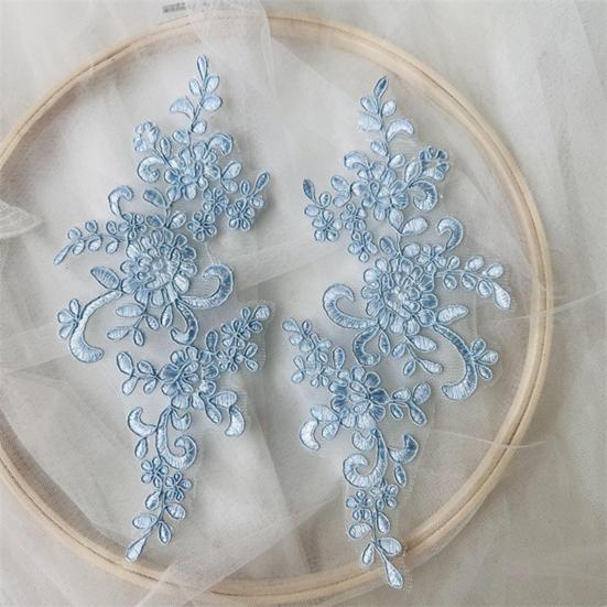 2 Pcs Embroidery Lace Applique Sewing Flower Fabric Collar Patch Motif Wedding Gown Dress Bridal DIY Crafts for Daily Wear Tailor Shops