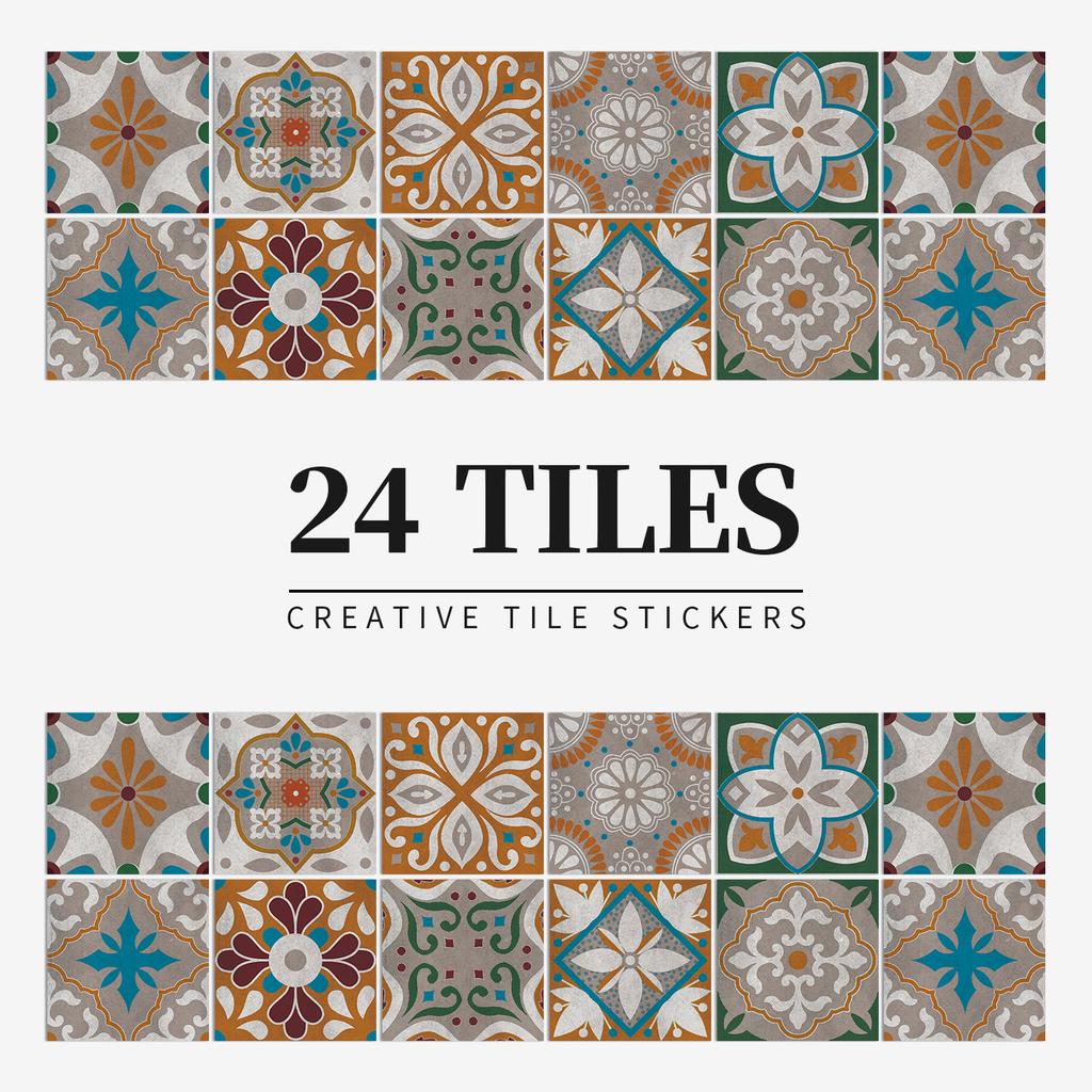 24 Pieces European Pattern Self-Adhesive Tile Sticker Waterproof And Oil-Proof Kitchen Bathroom Wall Decoration Matte Film Pvc Wall Sticker