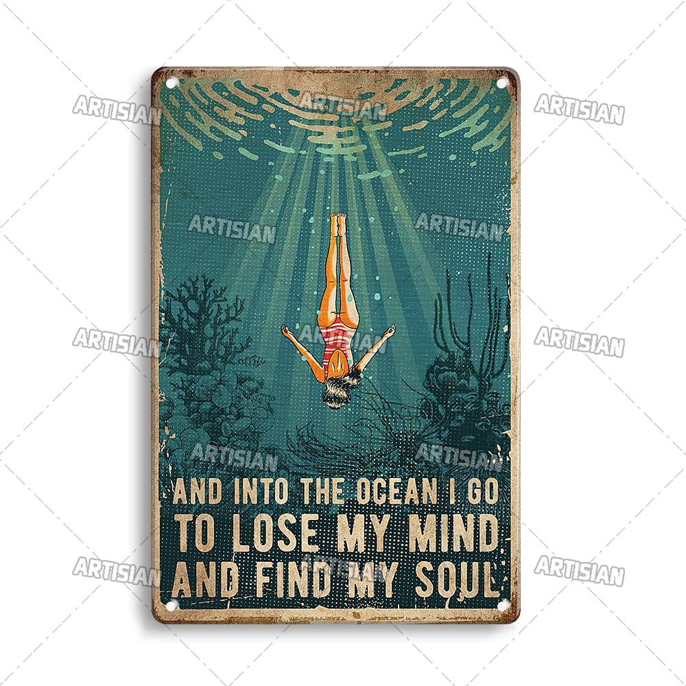 Художественный Плавание Металлический Знак Дайвинг Жестяной Плакат Спорт Океан Декоративная Тарелка Настенный Декор Гараж Бар Паб Клуб Отель Кафе Кухня