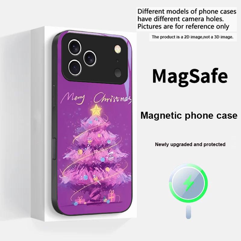 Украшенная Рождественская Елка Для Magsafe iPhone 17 Pro Max 16 E 15 14 13 Plus 12 mini 11 17 Air XR Xs Max 7 Plus Стеклянный Чехол для Телефона