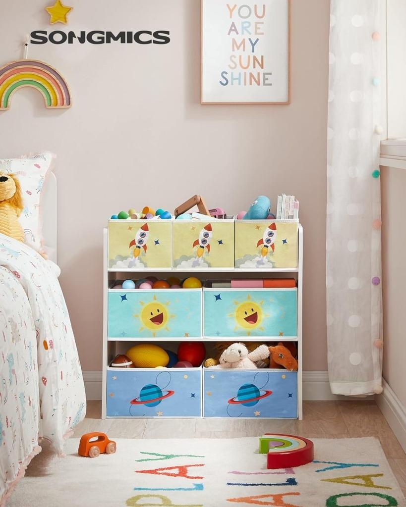 Shelf for Children's Room, Toy Shelf with 7 Storage Boxes Made of Fabric, Shelving, Children's