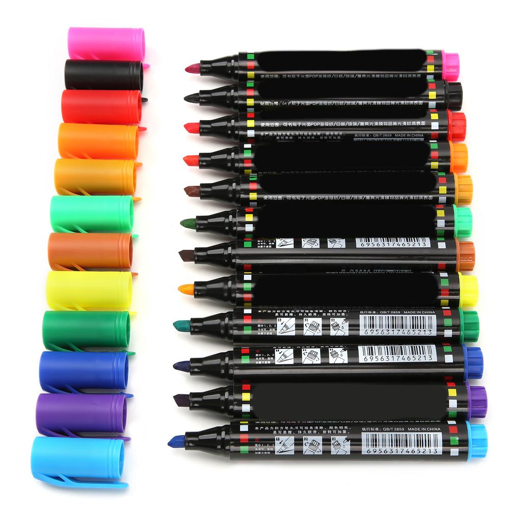 12Pcs Whiteboard Pen Multifunctional Colorful Fast Drying Painting Marker for Graffiti Writing