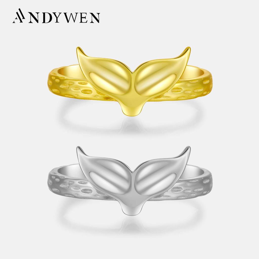ANDYWEN Кольцо из стерлингового серебра 925 пробы, золото, рыбий хвост, регулируемое геометрическое кольцо неправильной формы для женщин, модные ювелирные изделия, подарки