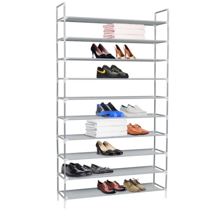 VidaXL Shoe Rack 10 Shelves Metal and Non-woven Fabric Silvery