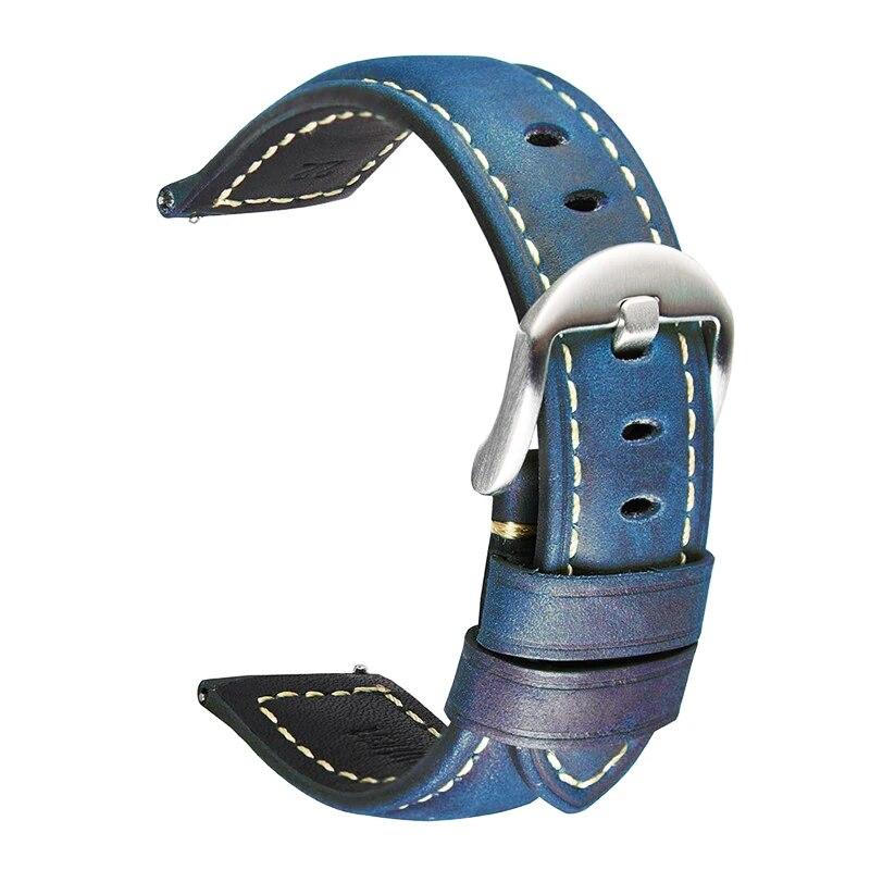 Genuine Stainless Leather 20222426mm Strap Steel Buckle Men Retro Crazy Horse Leather Replacement Wrist Band Watch Accessory