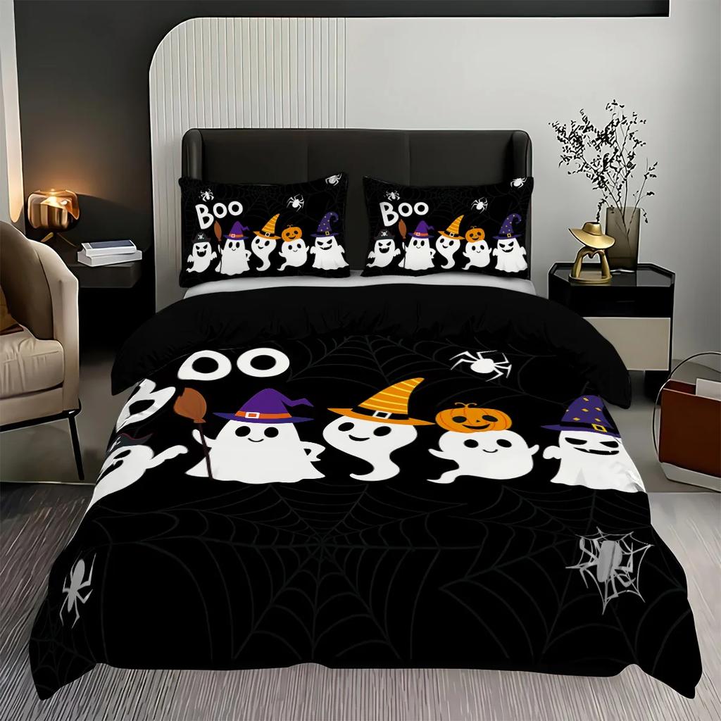 Halowen cute ghost duvet covers,3D Printed duvet cover pilowcases, Soft plus comfortable beding set, machine washable