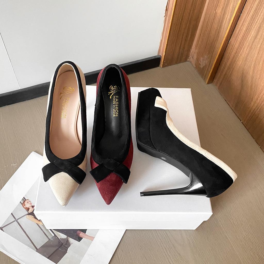 New Style Fashion Women's Popular Platform Super High Heels Women's Bow Small Pointed Toe Stiletto Single Shoes Zapatos Mujer