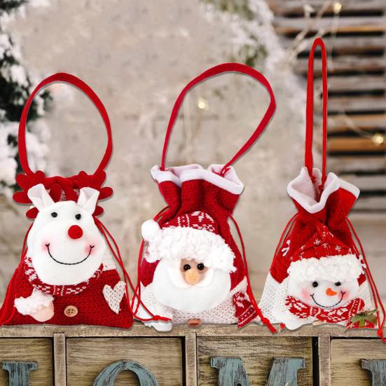 Christmas Candy Bag Snowman Santa Claus Reindeer Doll Bag Drawstring Xmas Goody Holder Favor Bags for Christmas Eve