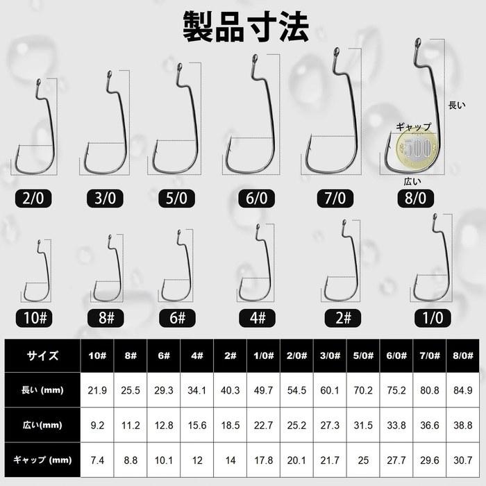 DWLIFE Offset Hook Set Worm Hooks High Carbon Steel Texas Rig Bass Fishing Hooks 50 pcs 2/0#