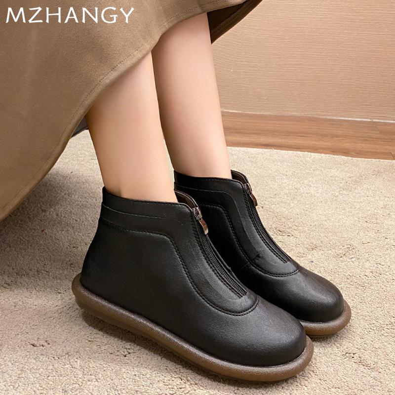 Женские кожаные ботильоны на плоской подошве Зимняя повседневная обувь Женская мода 2025 года Зимние сапоги Дизайнерское платье Goth Mujer Ботинки Челси
