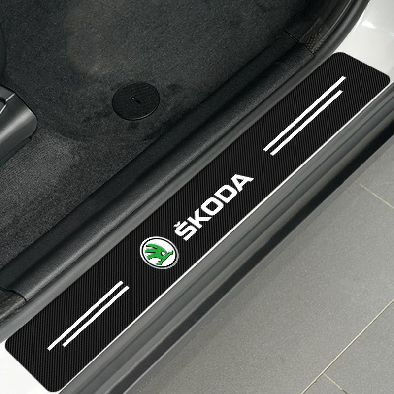 4Pc Car Door Plate Carbon Fiber Threshold Protector Sticker for Skoda Superb Octavia Kodiaq Yeti Rapid Karoq Fabia Kamiq Enyaq Vis