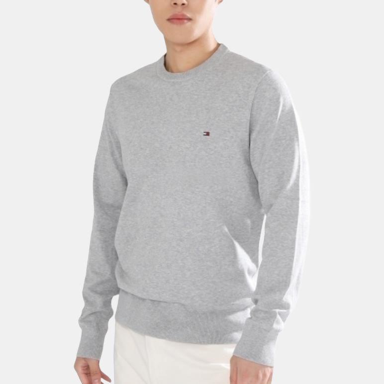 Tommy Hilfiger Мужской пуловер с круглым вырезом и логотипом, однотонный, серый, MW21316-P61