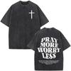 Vintage Washed Christian Jesus Faith Over Fear Bible Verse Graphic T-shirt Unisex Oversized Casual Streetwear Short Sleeve Soft Cotton Breathable Tops