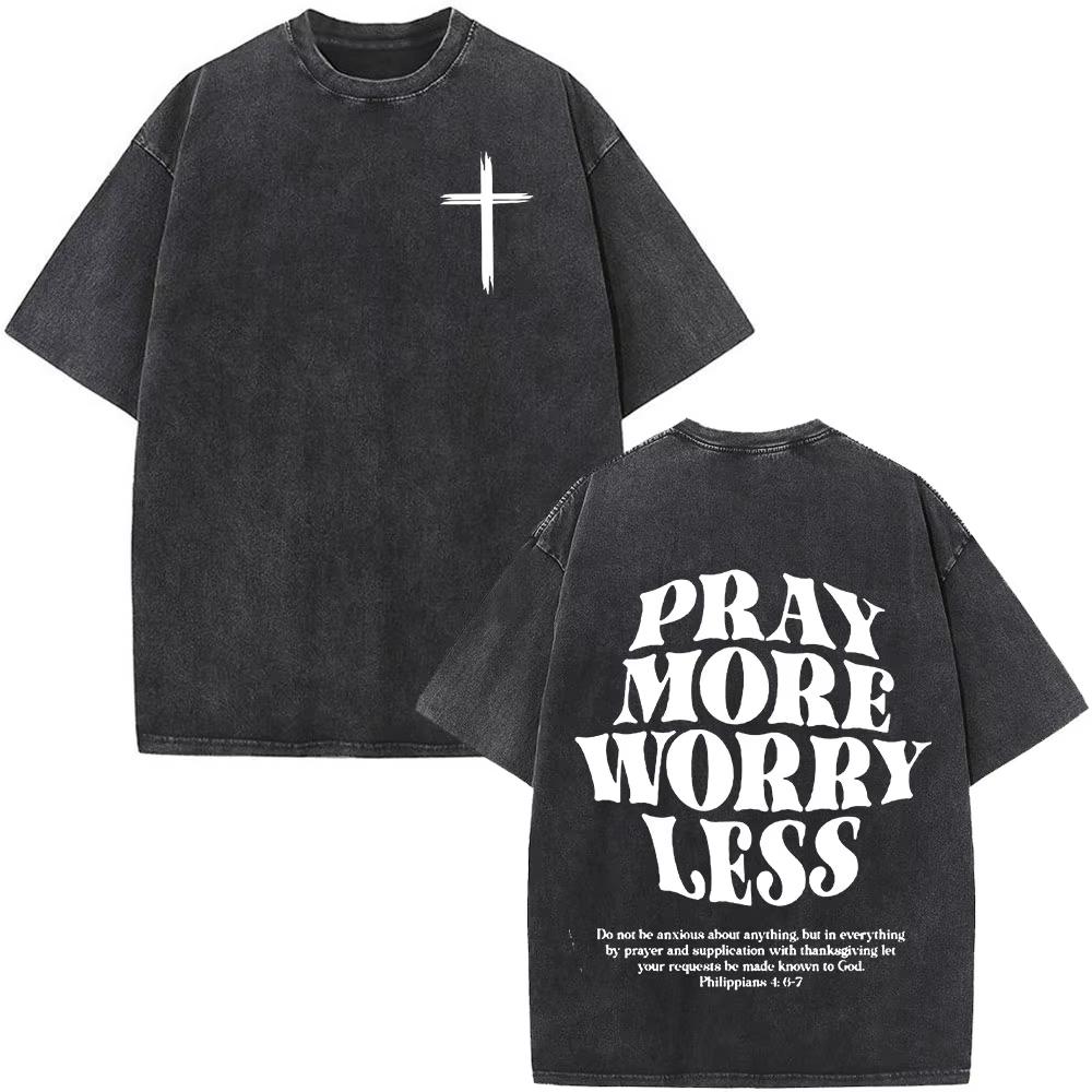 Vintage Washed Christian Jesus Faith Over Fear Bible Verse Graphic T-shirt Unisex Oversized Casual Streetwear Short Sleeve Soft Cotton Breathable Tops