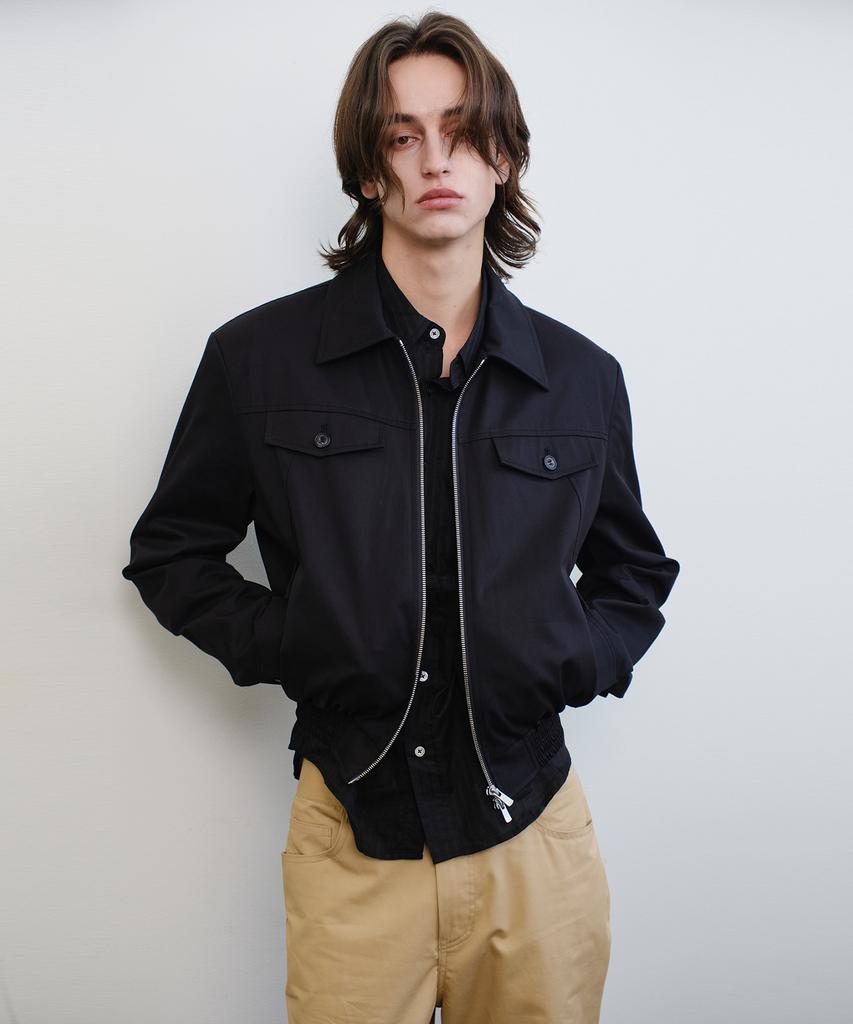 Vern Banded Crop Cotton Blouson (Black)
